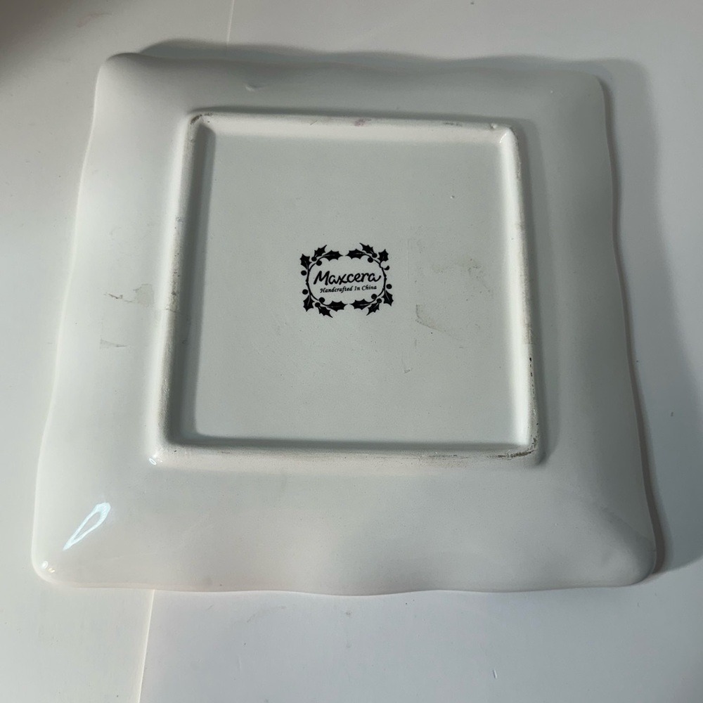 Maxcera Christmas Fireplace Noel Square Ceramic Salad Appetizer Plate 8.5 Inch - Picture 2 of 4